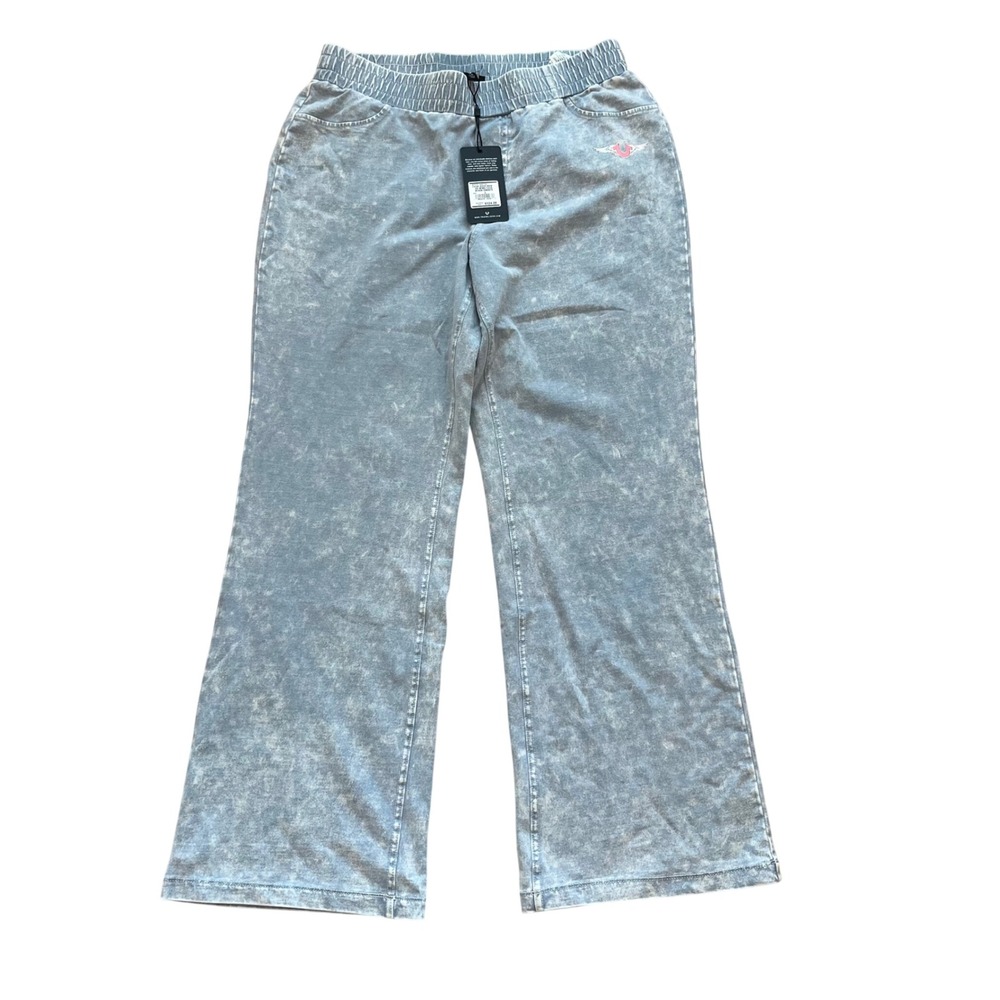 True Religion Wing‎ Faux Denim Sweats Acid Wash Wide Leg Lounge Pants 600734 Med